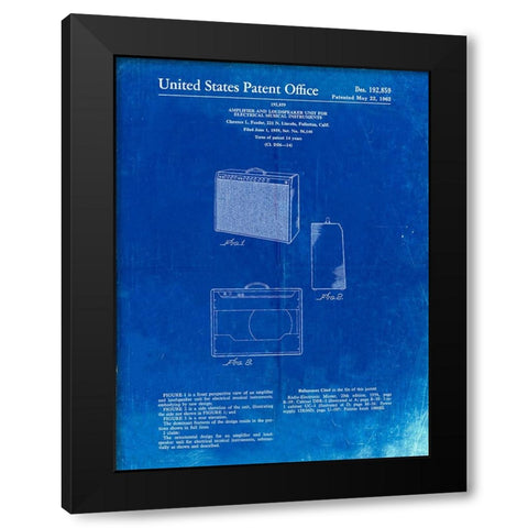 PP405-Faded Blueprint Fender 1962 Pro Amp Patent Poster Black Modern Wood Framed Art Print by Borders, Cole
