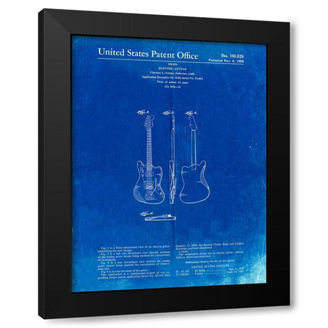PP417-Faded Blueprint Fender Jazzmaster Guitar Patent Poster Black Modern Wood Framed Art Print by Borders, Cole