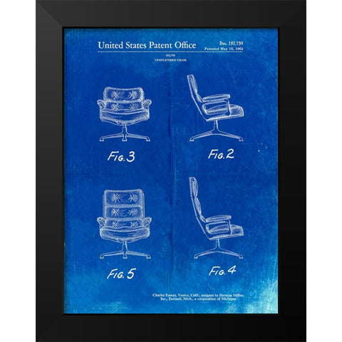 PP421-Faded Blueprint Eames Upholstered Chair Patent Poster Black Modern Wood Framed Art Print by Borders, Cole