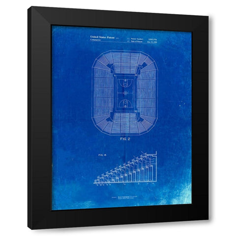 PP453-Faded Blueprint Retractable Arena Seating Patent Poster Black Modern Wood Framed Art Print by Borders, Cole