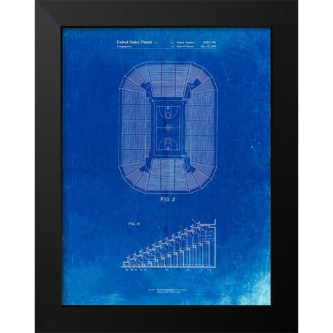 PP453-Faded Blueprint Retractable Arena Seating Patent Poster Black Modern Wood Framed Art Print by Borders, Cole