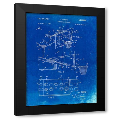 PP454-Faded Blueprint Basketball Adjustable Goal 1962 Patent Poster Black Modern Wood Framed Art Print with Double Matting by Borders, Cole