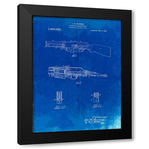 PP469-Faded Blueprint M1919 Browning Automic Rifle Patent Poster Black Modern Wood Framed Art Print by Borders, Cole