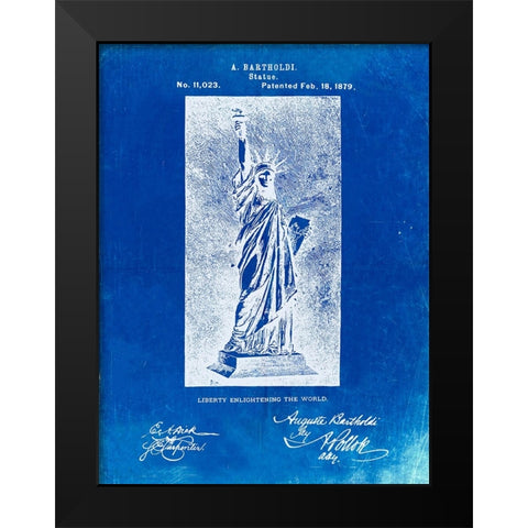 PP474-Faded Blueprint Statue Of Liberty Poster Black Modern Wood Framed Art Print by Borders, Cole