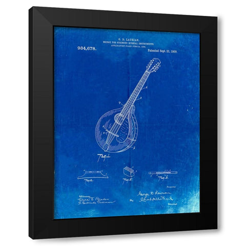 PP499-Faded Blueprint Gibson Mandolin Bridge Patent Poster Black Modern Wood Framed Art Print with Double Matting by Borders, Cole