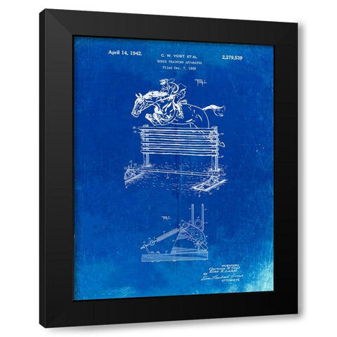 PP507-Faded Blueprint Equestrian Training Oxer Patent Poster Black Modern Wood Framed Art Print with Double Matting by Borders, Cole