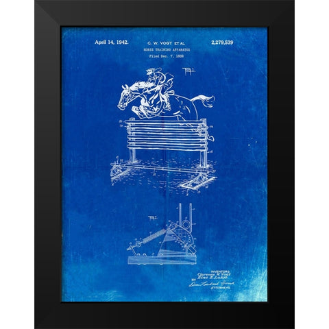 PP507-Faded Blueprint Equestrian Training Oxer Patent Poster Black Modern Wood Framed Art Print by Borders, Cole