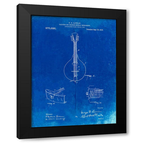 PP514-Faded Blueprint Gibson Mandolin Tailpiece Patent Poster Black Modern Wood Framed Art Print with Double Matting by Borders, Cole
