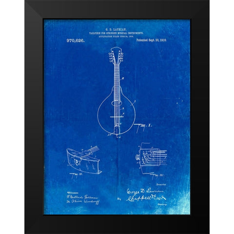 PP514-Faded Blueprint Gibson Mandolin Tailpiece Patent Poster Black Modern Wood Framed Art Print by Borders, Cole