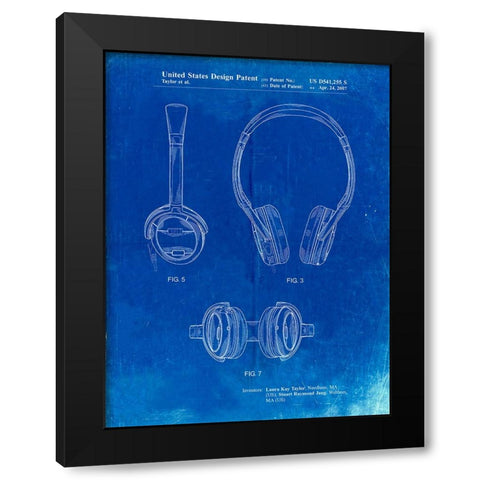 PP543-Faded Blueprint Noise Canceling Headphones Patent Poster Black Modern Wood Framed Art Print by Borders, Cole