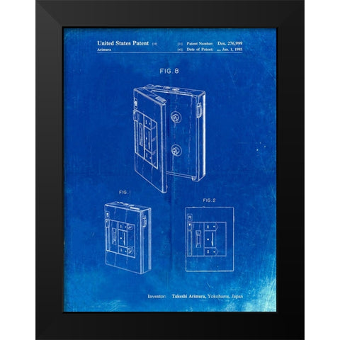PP551-Faded Blueprint Toshiba Walkman Patent Poster Black Modern Wood Framed Art Print by Borders, Cole