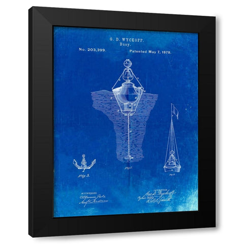 PP599-Faded Blueprint Water Buoy Patent Poster Black Modern Wood Framed Art Print by Borders, Cole