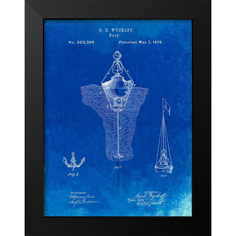 PP599-Faded Blueprint Water Buoy Patent Poster Black Modern Wood Framed Art Print by Borders, Cole