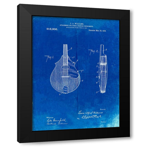 PP638-Faded Blueprint Mandolin Pick Guard Patent Poster Black Modern Wood Framed Art Print by Borders, Cole