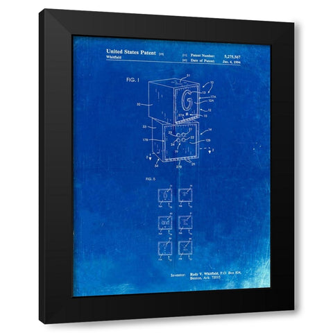 PP674-Faded Blueprint Childrens Building Block Black Modern Wood Framed Art Print by Borders, Cole