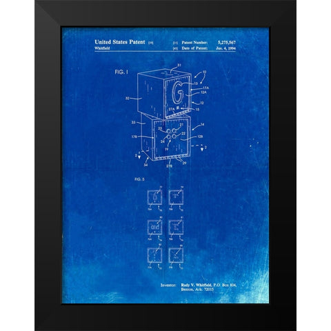PP674-Faded Blueprint Childrens Building Block Black Modern Wood Framed Art Print by Borders, Cole