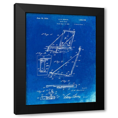 PP696-Faded Blueprint 1930s Beach Chair Wall Art Poster Black Modern Wood Framed Art Print by Borders, Cole