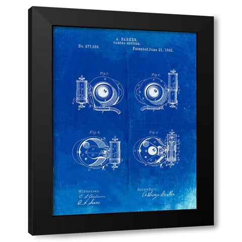 PP707-Faded Blueprint Asbury Frictionless Camera Shutter Patent Poster Black Modern Wood Framed Art Print by Borders, Cole