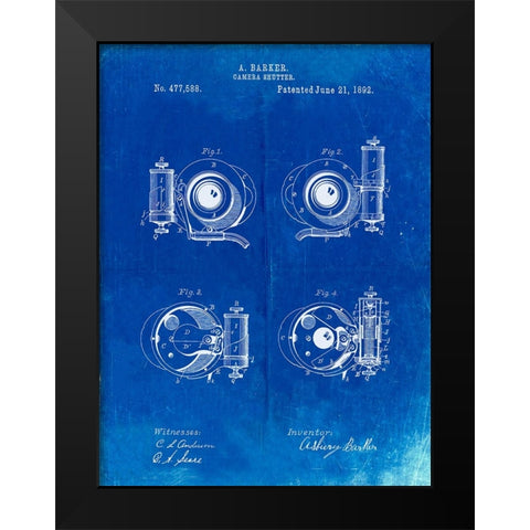 PP707-Faded Blueprint Asbury Frictionless Camera Shutter Patent Poster Black Modern Wood Framed Art Print by Borders, Cole