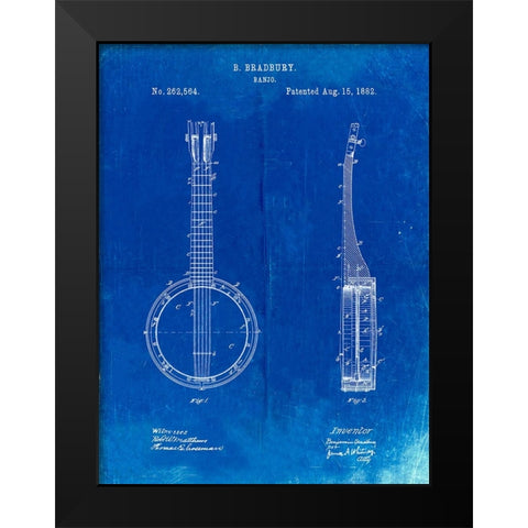 PP715-Faded Blueprint Banjo Mandolin Patent Poster Black Modern Wood Framed Art Print by Borders, Cole