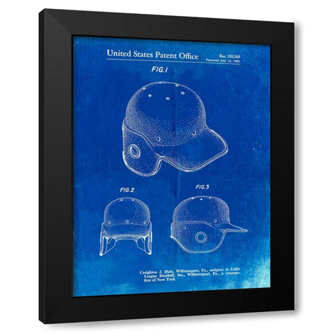 PP716-Faded Blueprint Baseball Helmet Patent Poster Black Modern Wood Framed Art Print by Borders, Cole