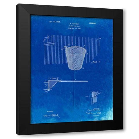 PP717-Faded Blueprint Basketball Goal Patent Poster Black Modern Wood Framed Art Print with Double Matting by Borders, Cole