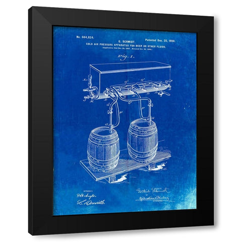 PP729-Faded Blueprint Beer Keg Cold Air Pressure Tap Poster Black Modern Wood Framed Art Print by Borders, Cole