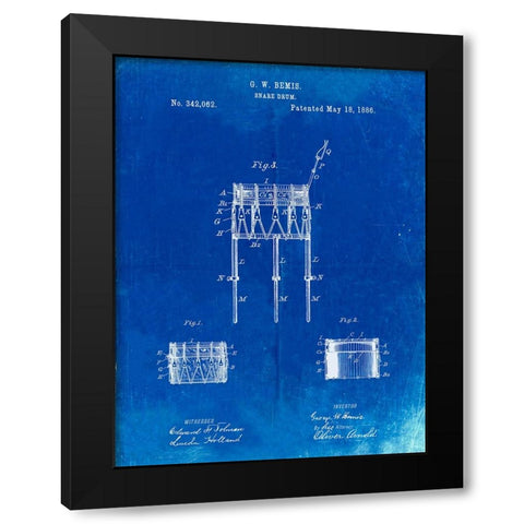PP732-Faded Blueprint Bemis Marching Snare Drum and Stand Patent Poster Black Modern Wood Framed Art Print by Borders, Cole