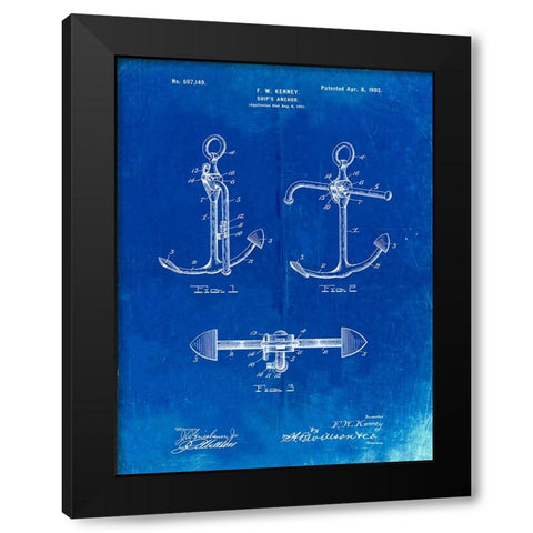 PP745-Faded Blueprint Boat Anchor Patent Poster Black Modern Wood Framed Art Print by Borders, Cole
