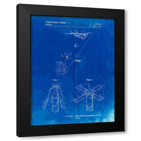 PP750-Faded Blueprint Boeing Sonobuoy Patent Poster Black Modern Wood Framed Art Print by Borders, Cole