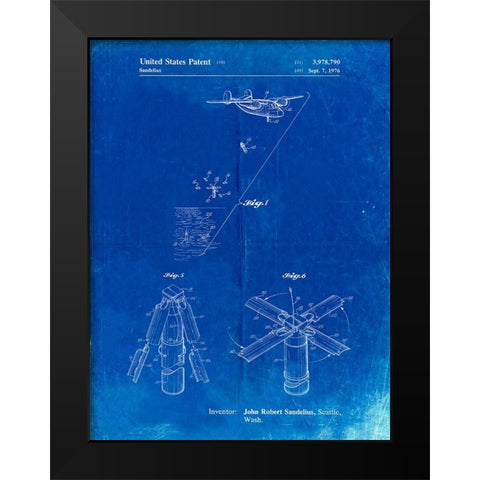 PP750-Faded Blueprint Boeing Sonobuoy Patent Poster Black Modern Wood Framed Art Print by Borders, Cole