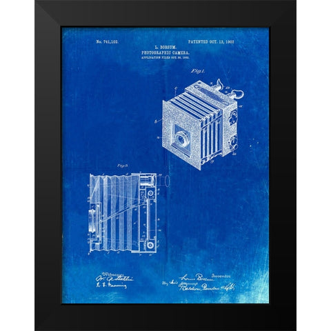 PP753-Faded Blueprint Borsum Camera Co Reflex Camera Patent Poster Black Modern Wood Framed Art Print by Borders, Cole