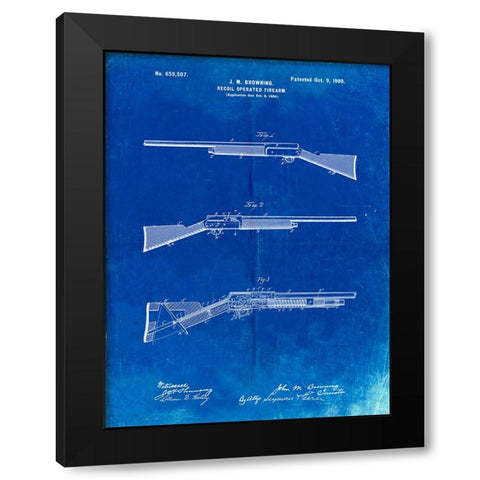 PP754-Faded Blueprint Browning Auto 5 Shotgun 1900 Patent Poster Black Modern Wood Framed Art Print by Borders, Cole