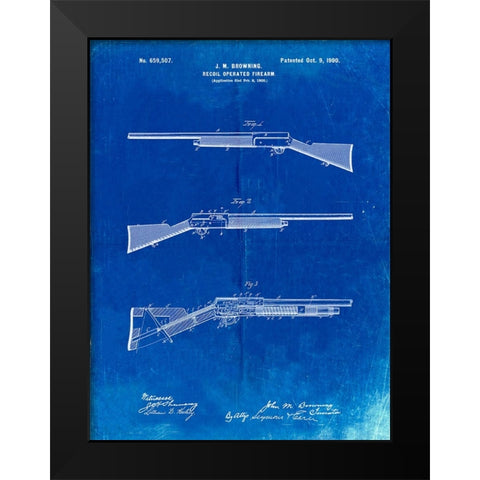 PP754-Faded Blueprint Browning Auto 5 Shotgun 1900 Patent Poster Black Modern Wood Framed Art Print by Borders, Cole