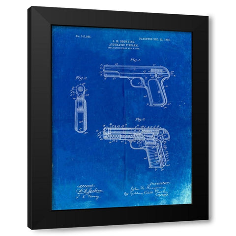 PP755-Faded Blueprint Browning No. 2 Handgun Patent Poster Black Modern Wood Framed Art Print by Borders, Cole
