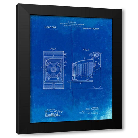 PP761-Faded Blueprint Camera Film Winding Patent Print Black Modern Wood Framed Art Print by Borders, Cole