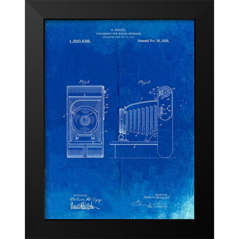PP761-Faded Blueprint Camera Film Winding Patent Print Black Modern Wood Framed Art Print by Borders, Cole