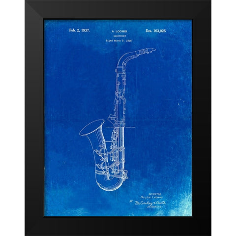 PP773-Faded Blueprint Conn A Melody Saxophone Patent Poster Black Modern Wood Framed Art Print by Borders, Cole