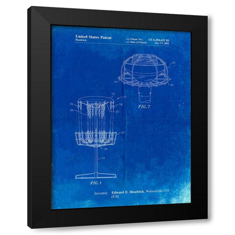 PP782-Faded Blueprint Disc Golf Basket Patent Poster Black Modern Wood Framed Art Print by Borders, Cole