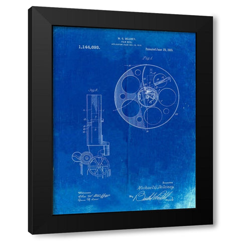 PP807-Faded Blueprint Film Reel 1915 Patent Poster Black Modern Wood Framed Art Print by Borders, Cole