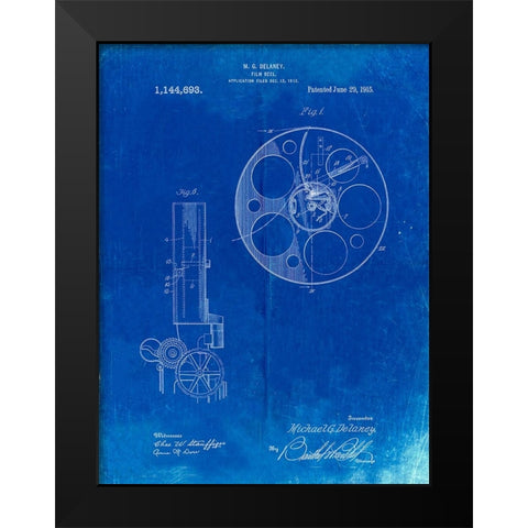 PP807-Faded Blueprint Film Reel 1915 Patent Poster Black Modern Wood Framed Art Print by Borders, Cole