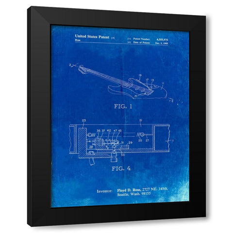 PP819-Faded Blueprint Floyd Rose Tremolo Patent Poster Black Modern Wood Framed Art Print by Borders, Cole