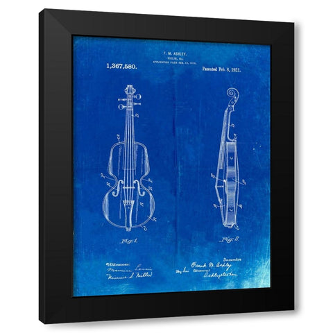 PP853-Faded Blueprint Frank M. Ashley Violin Patent Poster Black Modern Wood Framed Art Print with Double Matting by Borders, Cole