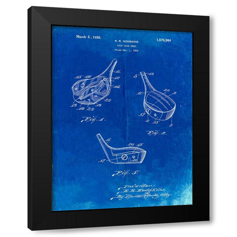 PP858-Faded Blueprint Golf Fairway Club Head Patent Poster Black Modern Wood Framed Art Print with Double Matting by Borders, Cole