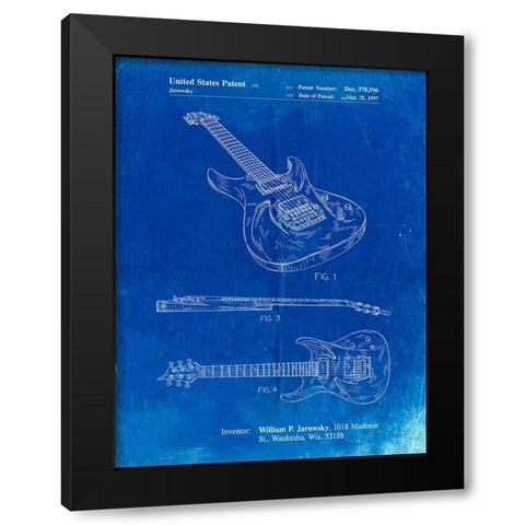 PP888-Faded Blueprint Ibanez Pro 540RBB Electric Guitar Patent Poster Black Modern Wood Framed Art Print by Borders, Cole