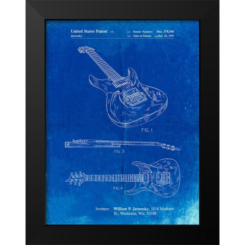 PP888-Faded Blueprint Ibanez Pro 540RBB Electric Guitar Patent Poster Black Modern Wood Framed Art Print by Borders, Cole
