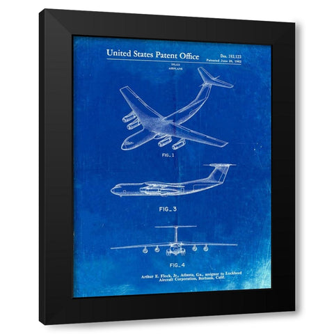 PP944-Faded Blueprint Lockheed C-130 Hercules Airplane Patent Poster Black Modern Wood Framed Art Print by Borders, Cole