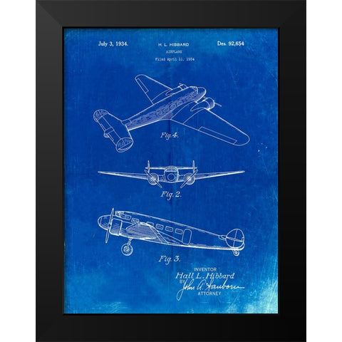 PP945-Faded Blueprint Lockheed Electra Airplane Patent Poster Black Modern Wood Framed Art Print by Borders, Cole