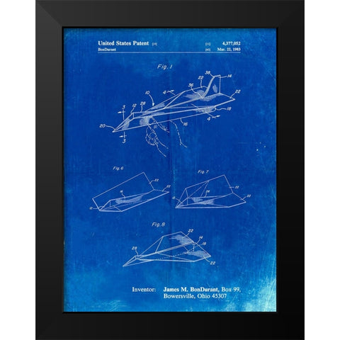 PP983-Faded Blueprint Paper Airplane Patent Poster Black Modern Wood Framed Art Print by Borders, Cole