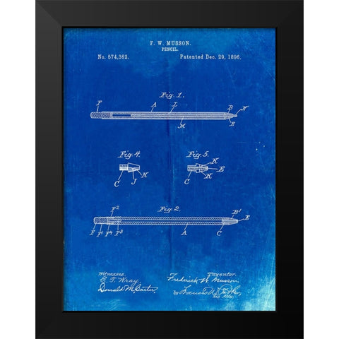 PP984-Faded Blueprint Pencil Patent Poster Black Modern Wood Framed Art Print by Borders, Cole